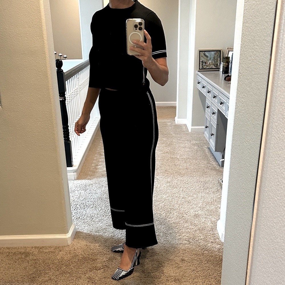 Zara Black Maxi Skirt with White Trim Set